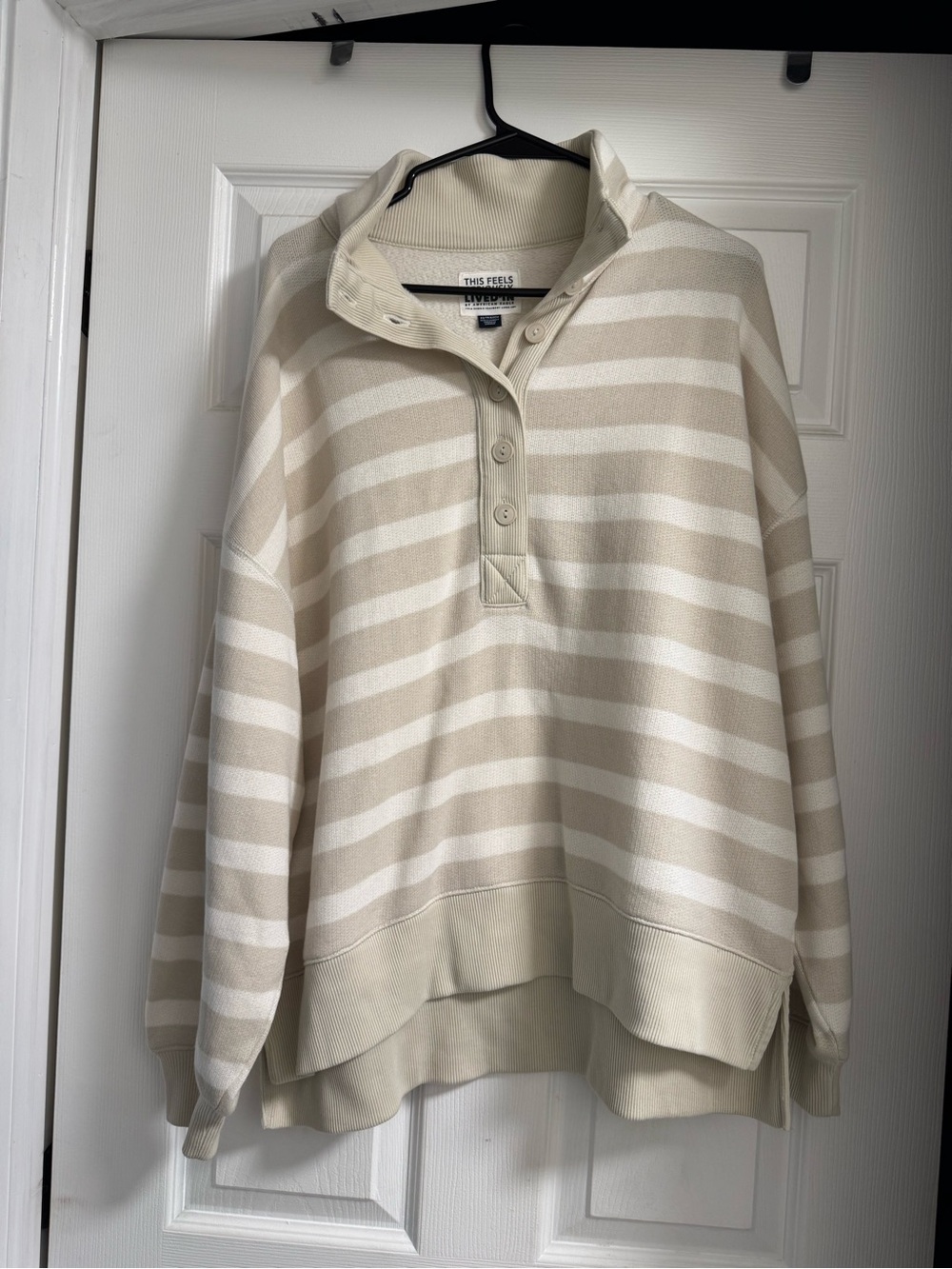 American Eagle Outfitters Striped Cowl-Neck Pullover - Cream & White